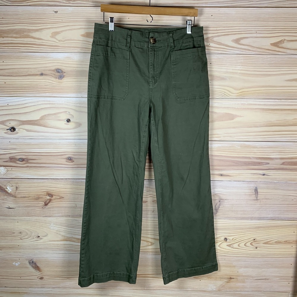 One 5 One Pants Womens 14 32x30 Utility Mid Rise Wide Leg Green Stretch